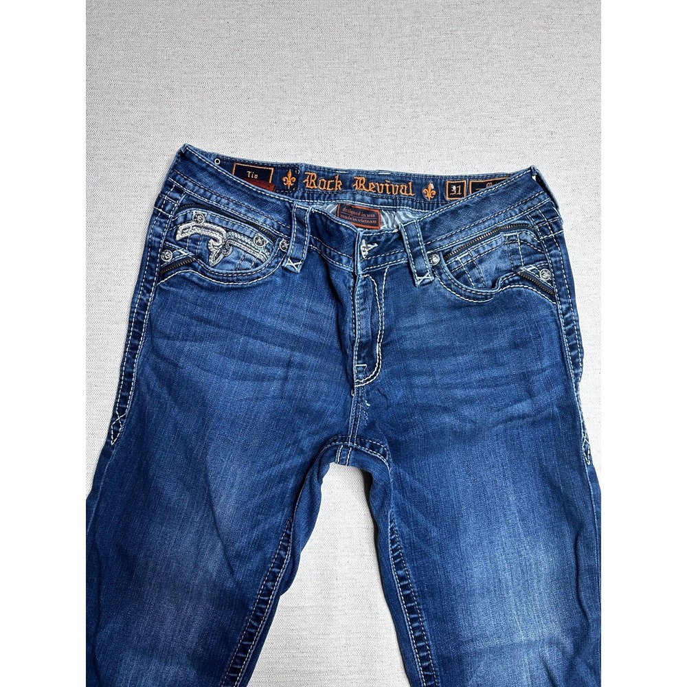 Rock Revival Tia Jeans Women's 31 Blue Denim Mid Rise Skinny Embellished Pockets - Picture 4 of 12